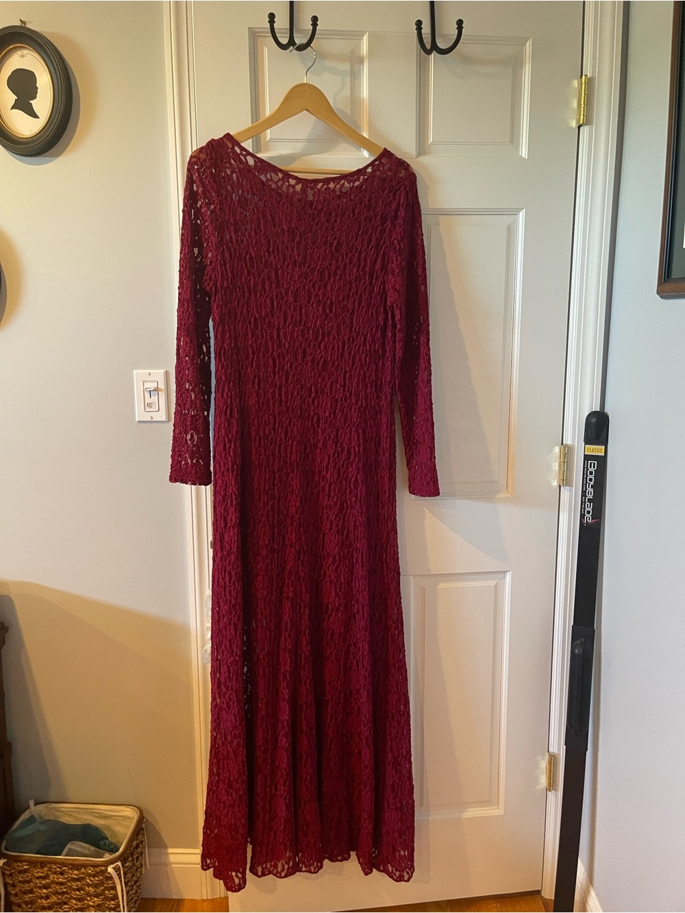 LOFT Burgundy Lace Long Sleeve Maxi Dress